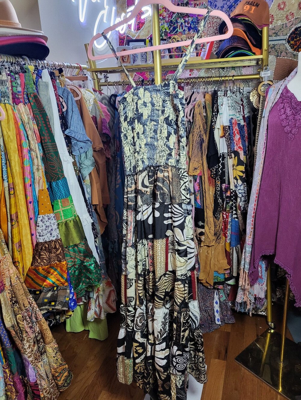 ✨️003 Bohemian Black & Cream Tiered Maxi Dress - Smocked Bodice - Picture 1 of 3